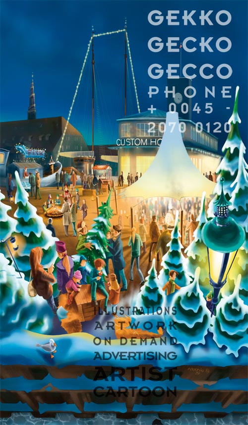 Illustration for julemarked i Nyhavn